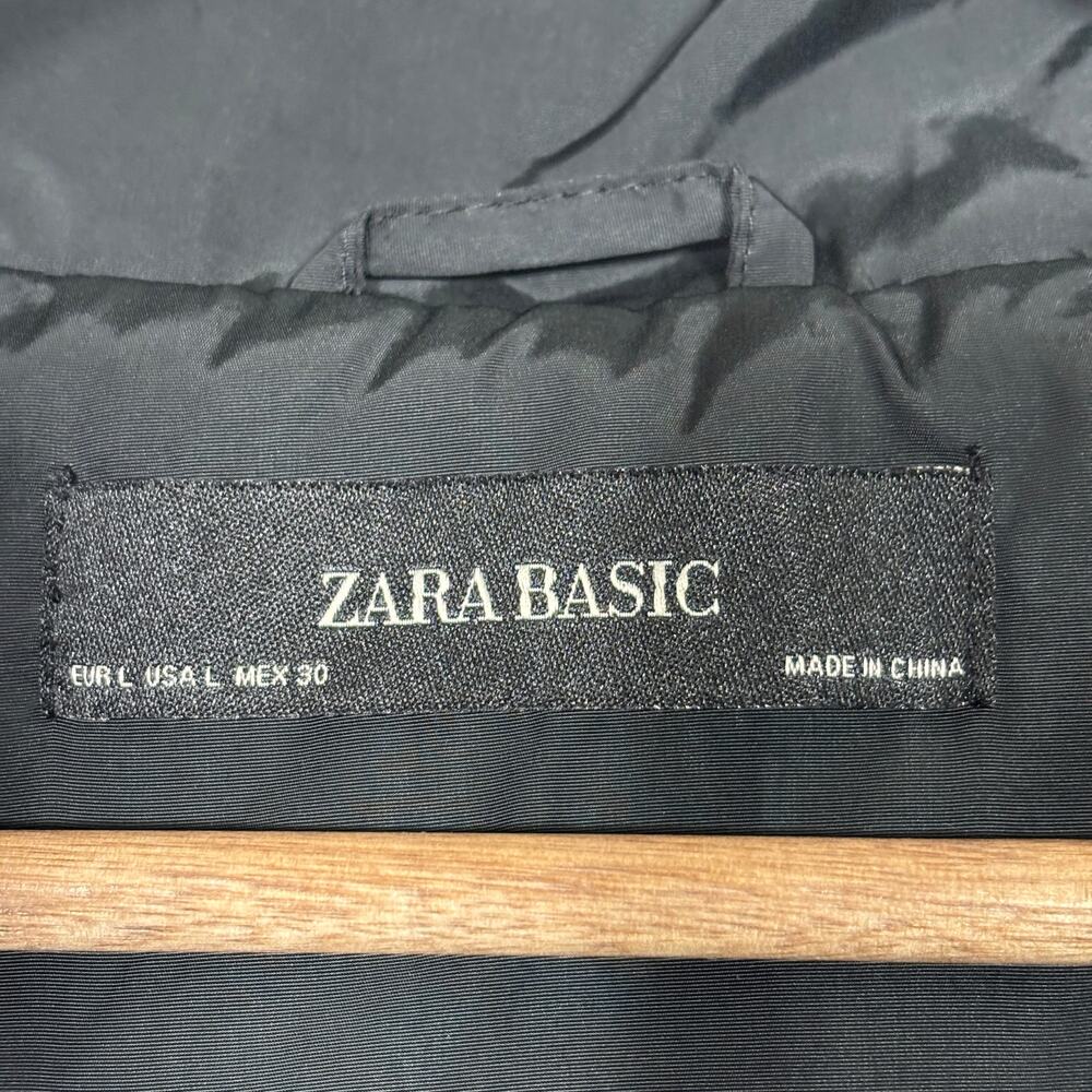 Zara Basic Black Hooded Jacket L Zip Front Athlet… - image 3